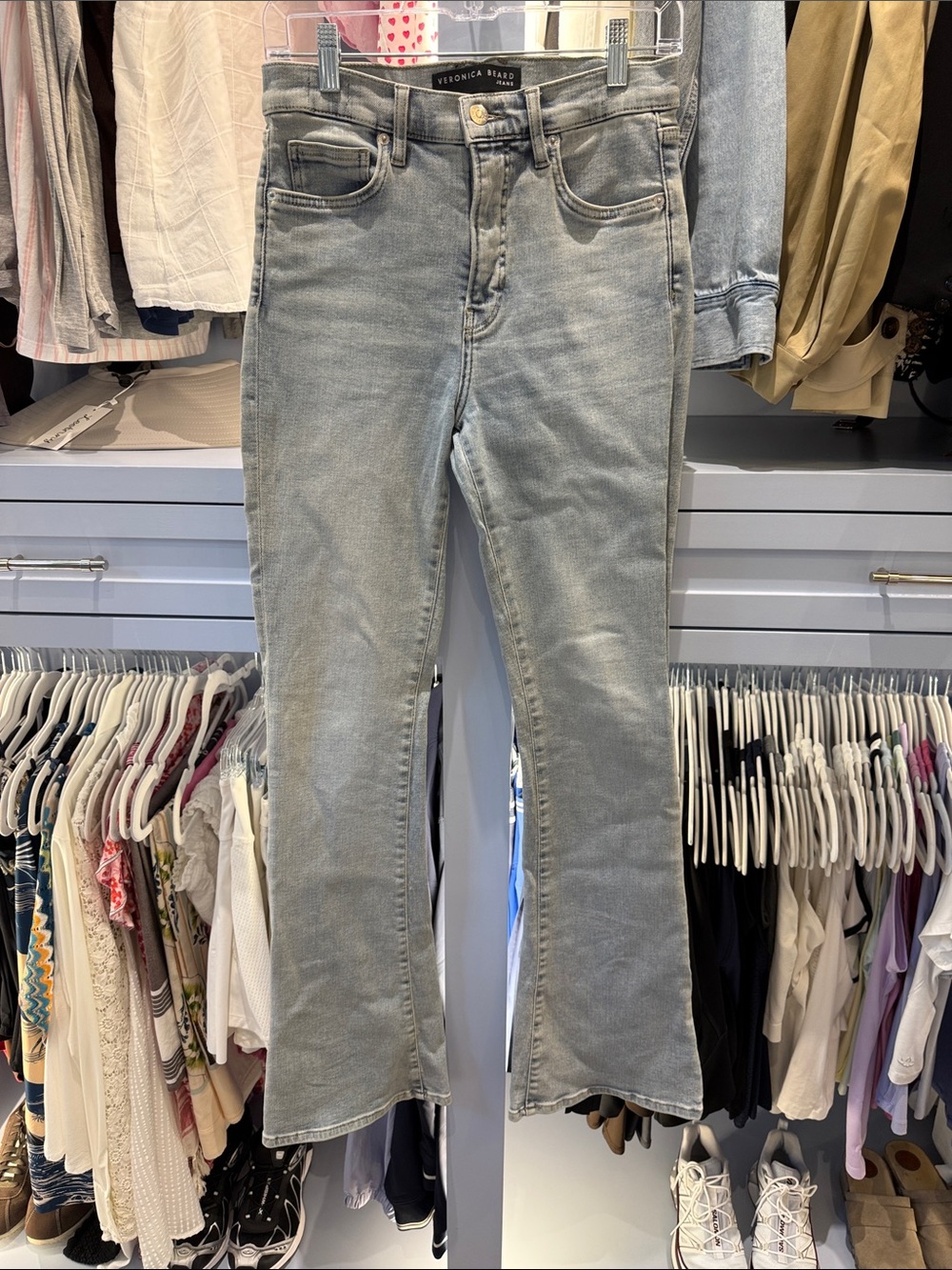 Veronica Beard Light Gray Flare Wide-Leg Jeans